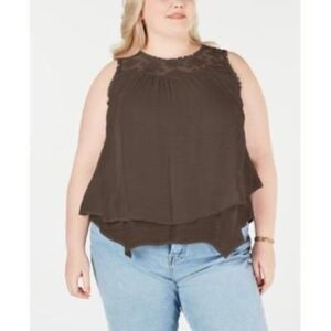 Size 2X Style & Co Plus Size Lace-Yoke Crochet-Trim Tiered Top
